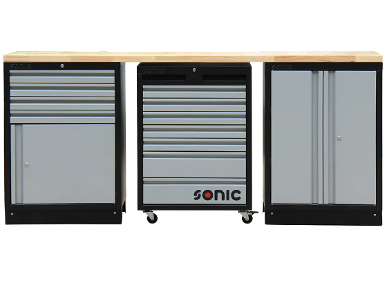 Workbench with wooden tabletop, tool trolley Sonic Equipment BV 4731516