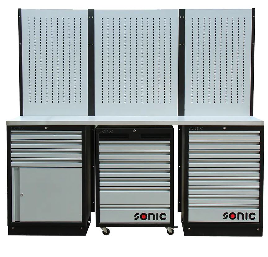 Įrankių spintelių komplektas su metaliniu stalviršiu, vežimėliu ir sienele, SONIC EQUIPMENT (4731814, SONIC)