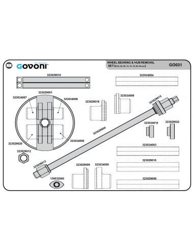 Kompaktinių rato stebulės/guolio mazgų nuėmimo rinkinys, mechaninis (GO031, GOVONI)