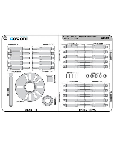 Drive shaft and CV joint press-out set for wheel hubs, commercial vehicles (GO060, GOVONI)