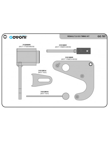Timing tool set for Renault, Nissan, Opel and Vauxhall 2.0 diesel engines (extended, incl. Master III, NV400 and Movano-B) (GO707, GOVONI)