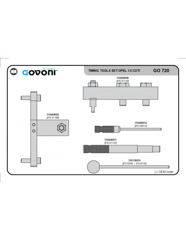 Timing tool set for Opel and Vauxhall 1.6 diesel engines (GO720, GOVONI)