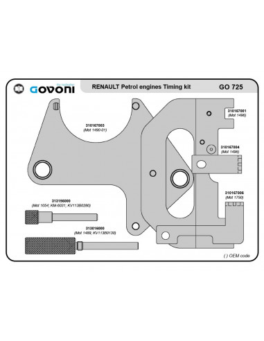 Timing tool set for Renault, Nissan and Dacia 1.2-2.0 petrol engines (GO725, GOVONI)