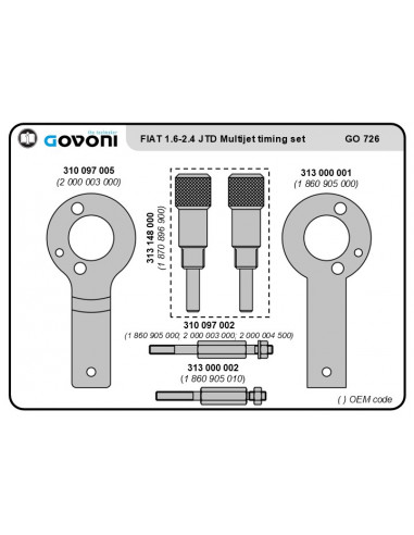 Timing tool set for FCA 1.6, 1.9, 2.0 and 2.4 diesel engines (GO726, GOVONI)