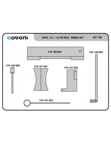 Timing tool set suitable for opel, chevrolet, fiat, alfa - 1.4, 1.6, 1.8 petrol engines (GO728, GOVONI)