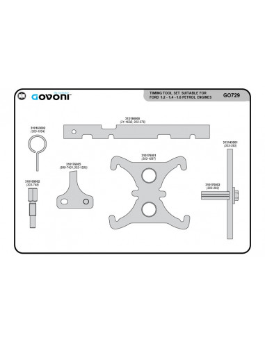 Timing tool set for Ford and Volvo 1.2, 1.4 and 1.6 petrol engines (GO729, GOVONI)