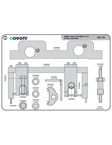 Timing tool set suitable for bmw - 1.6, 2.0 diesel engines (GO731, GOVONI)