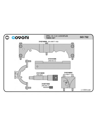 Timing tool set suitable for opel, chevrolet - 1.0, 1.2, 1.4 petrol engines (GO732, GOVONI)