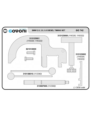 Paskirstymo fazių įrankių rinkinys BMW, Land Rover, MG, Rover 2.0-3.0 dyzeliniams varikliams (GO742, GOVONI)