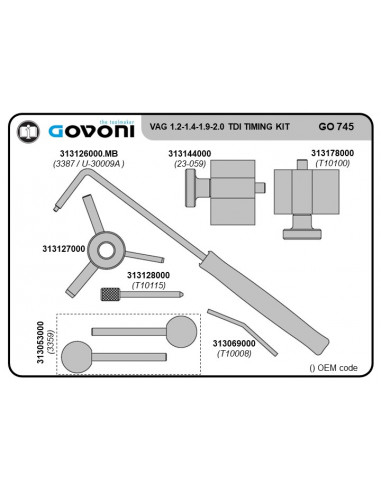 Timing tool set suitable for vw group, ford - 1.2, 1.4, 1.6, 1.9, 2.0 diesel engines (GO745, GOVONI)