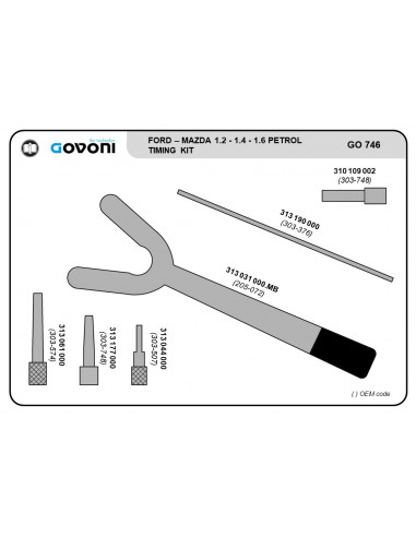 Timing tool set for Ford and Mazda 1.2-2.0 petrol engines (GO746, GOVONI)