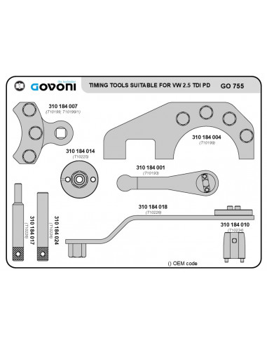 Timing tool set suitable for vw - 2.5 diesel engines (GO755, GOVONI)