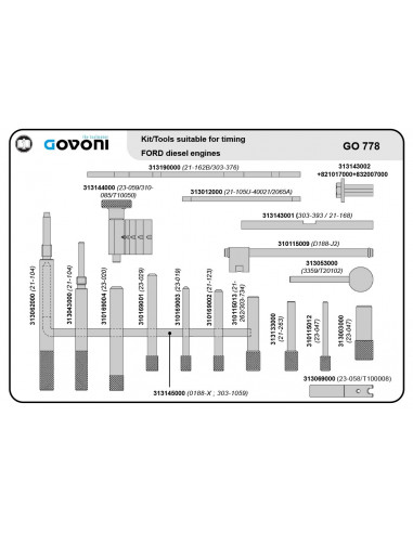 Timing tool set for Ford and Mazda 1.4-2.5 diesel engines (GO778, GOVONI)