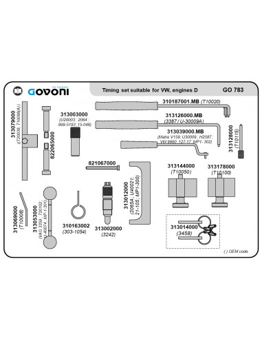Timing tool set suitable for vw group - 1.2, 1.4, 1.7, 1.9, 2.0, 2,5 diesel engines (GO783, GOVONI)