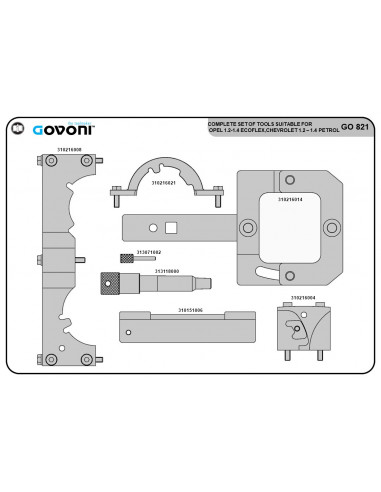 Timing tool set for Opel, Vauxhall and Chevrolet 1.0, 1.2 and 1.4 petrol engines (GO821, GOVONI)