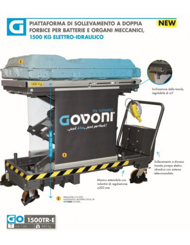 Top battery lift, 1500 kg electro-hydraulic (GO1500TR-E, GOVONI)