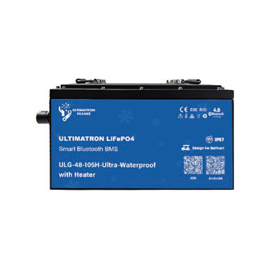 Golf cart lithium battery LiFePO4 51.2 V 105 Ah, 300 A, with Bluetooth, smart BMS and heater, IP67 (ULG-48-105H-ULTRA, ULTIMATRON)