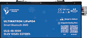Golfo vežimėlio ličio akumuliatorius LiFePO4 51,2 V 105 Ah, 150 A, su Bluetooth, išmaniuoju BMS ir šildymu, IP54 (ULG-48-105H, ULTIMATRON)