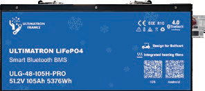 Golf cart lithium battery LiFePO4 51.2 V 105 Ah, 200 A, with Bluetooth, smart BMS and heater, IP54 (ULG-48-105H-PRO, ULTIMATRON)