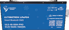Golf cart lithium battery LiFePO4 51.2V 150Ah with Bluetooth and smart BMS and heater, IP54 (ULG-48-150H-PRO, ULTIMATRON)
