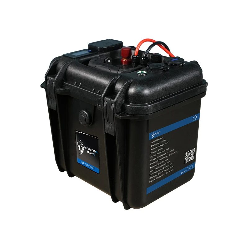 Waterproof portable lithium battery LiFePO4 25.6V 50Ah with Bluetooth and display (ULP-24-50, ULTIMATRON)