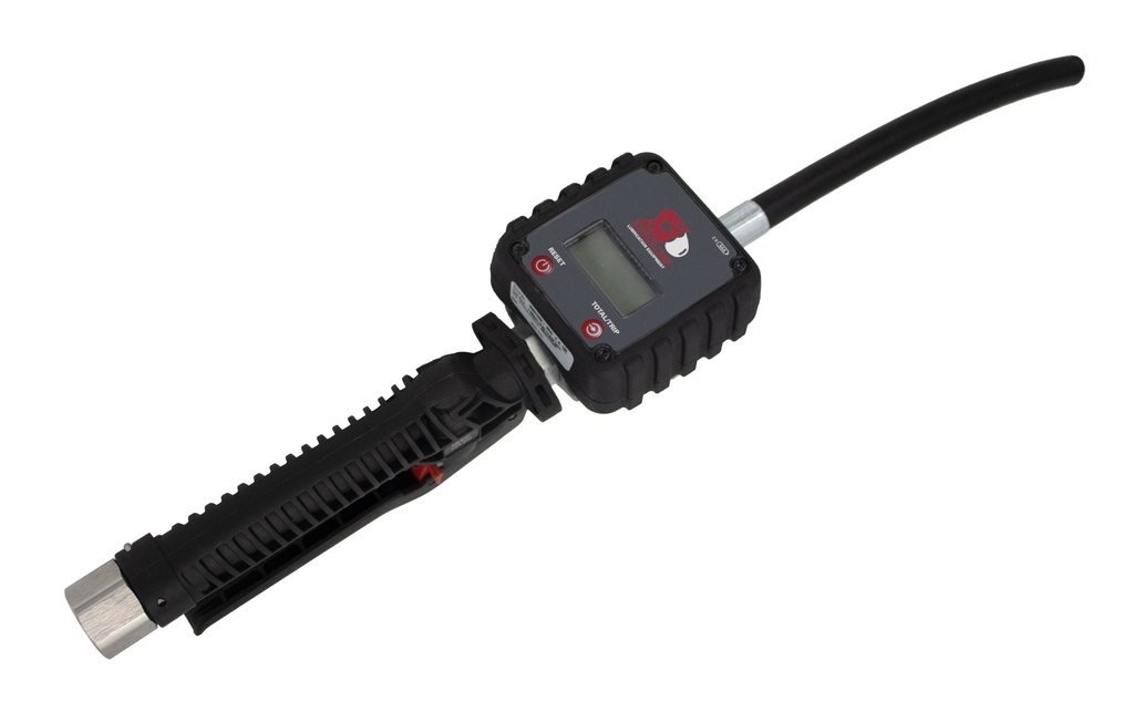 Digital hose end meter soft-closing for fluids, lockable, with straight outlet hose, 1/2 in. (F) BSP (10210, EUROLUBE)