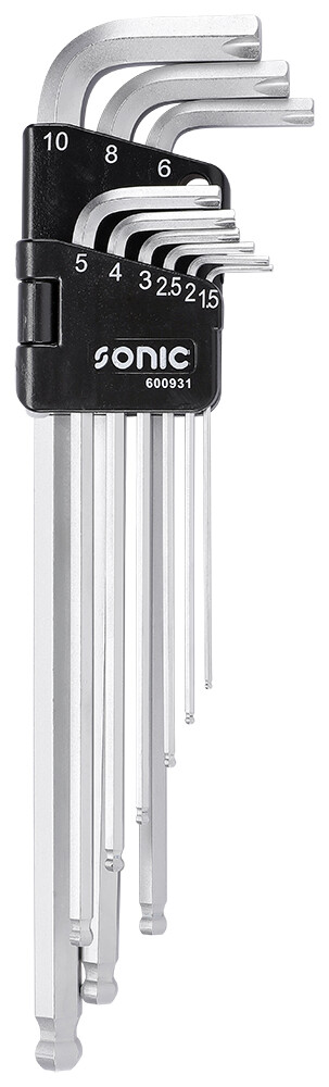 Extra-long ball-end hex key set with magnet, 9 pcs (600931, SONIC)