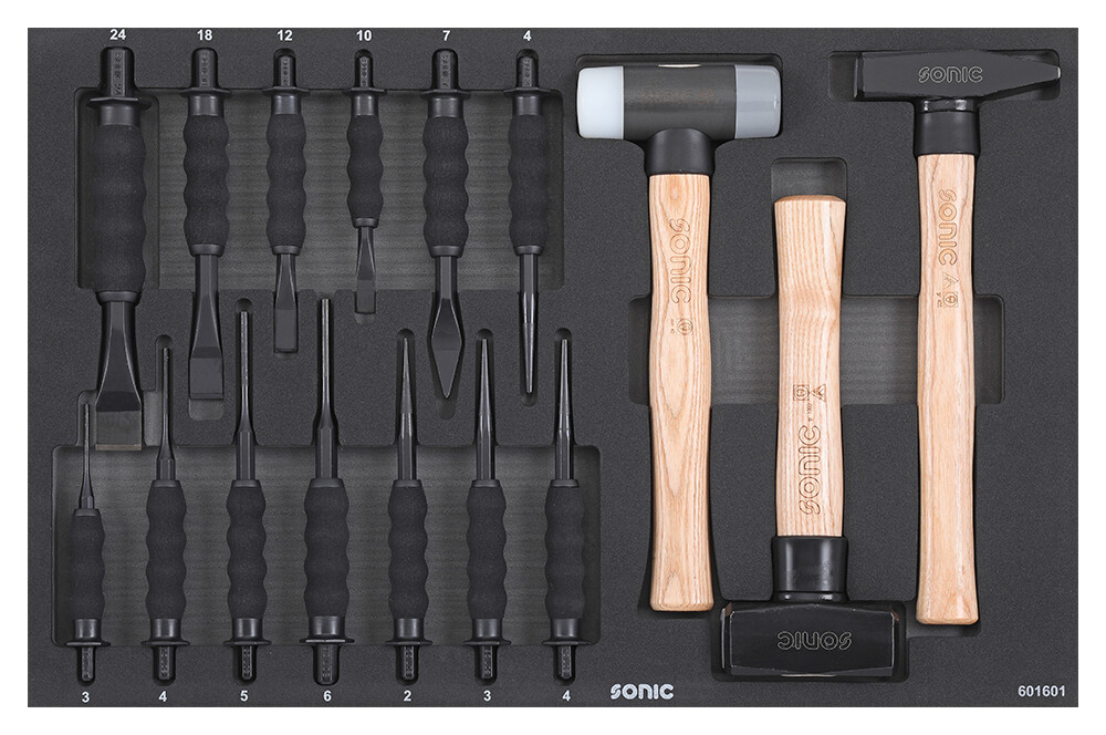 Chisel, Punch and Hammer Set for Trolley, 16 pcs (601601, SONIC)