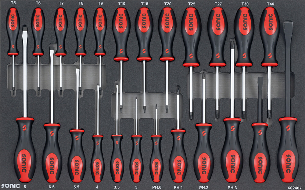 Screwdriver set SFS-M foam insert, 24 pcs (602407, SONIC)