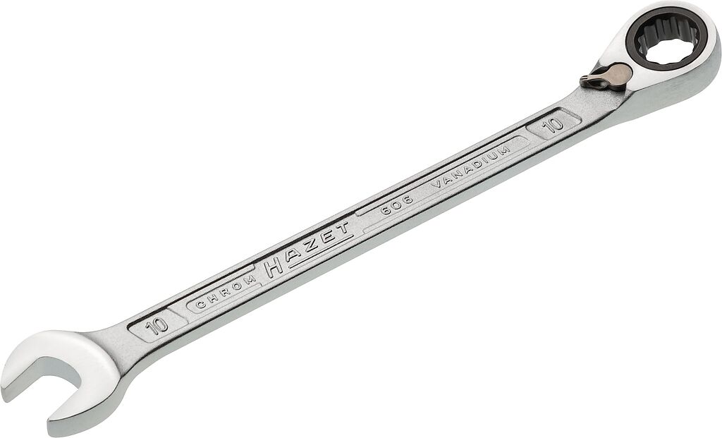 Ratcheting combination wrench - Outside 12-point traction profile (606-10, HAZET)