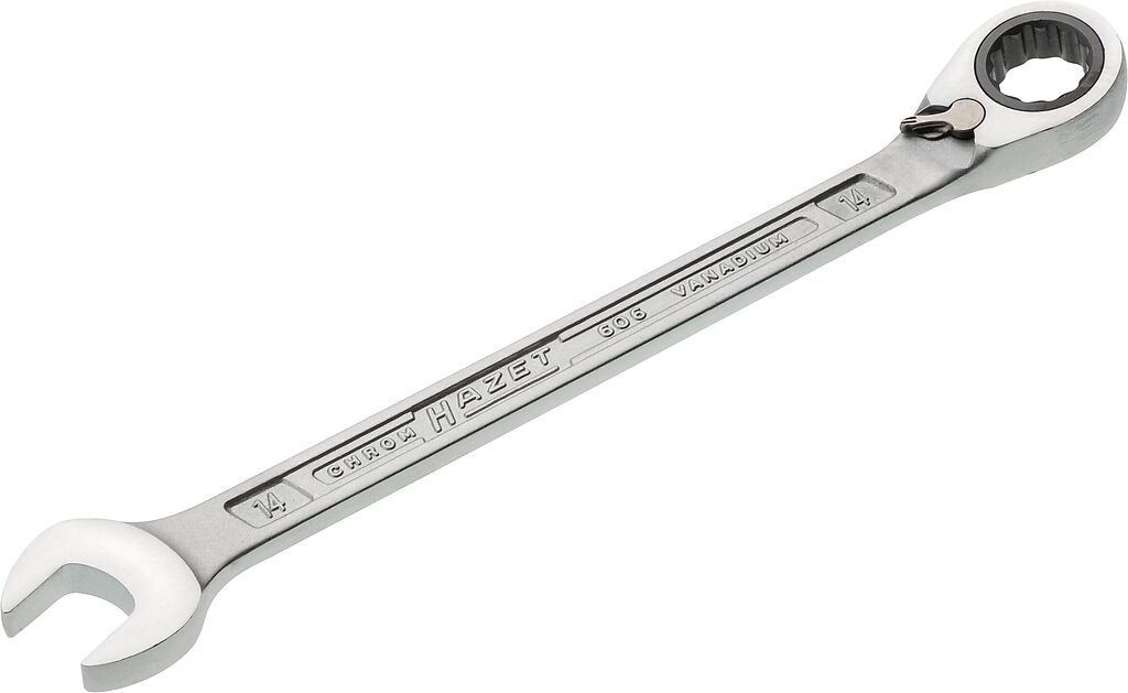 Ratcheting combination wrench - Outside 12-point traction profile (606-14, HAZET)