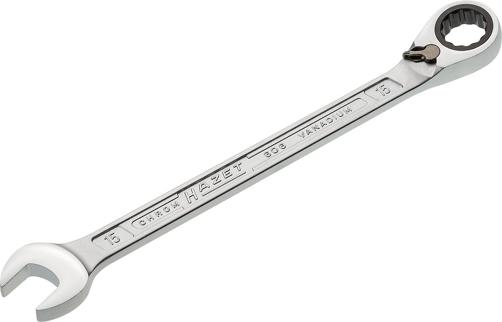 Ratcheting combination wrench - Outside 12-point traction profile (606-15, HAZET)