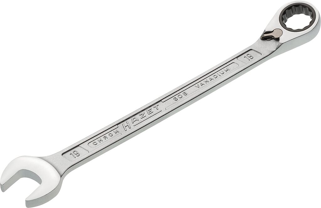 Ratcheting combination wrench - Outside 12-point traction profile (606-19, HAZET)