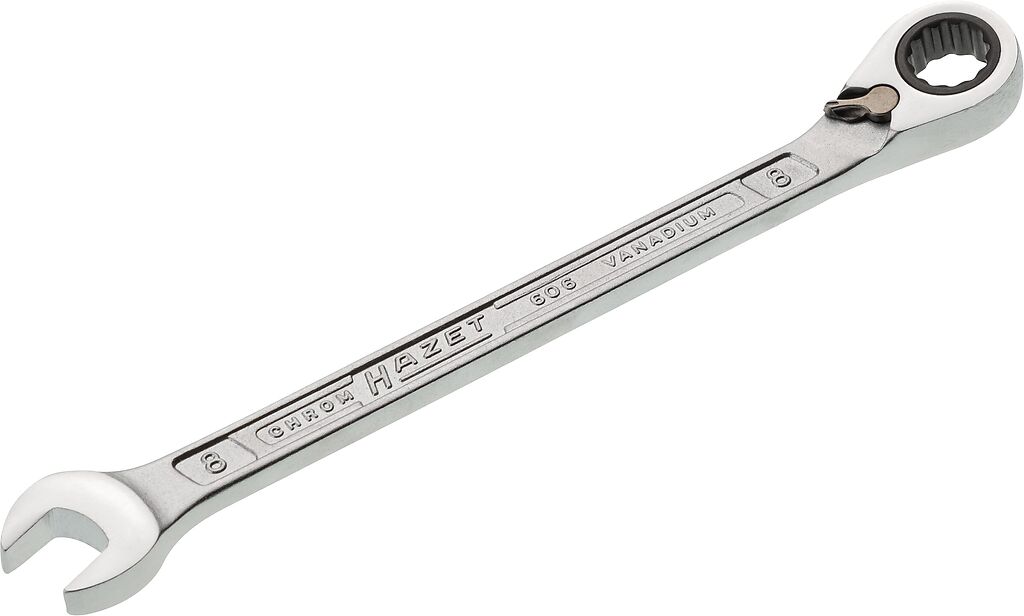 Ratcheting combination wrench - Outside 12-point traction profile (606-8, HAZET)