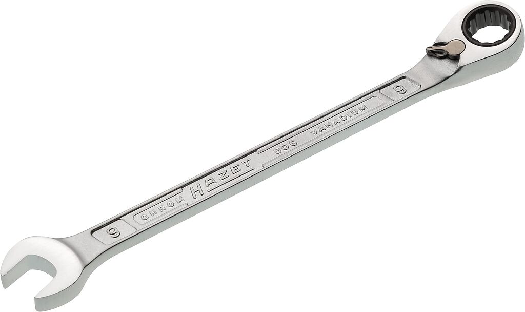 Ratcheting combination wrench - Outside 12-point traction profile (606-9, HAZET)
