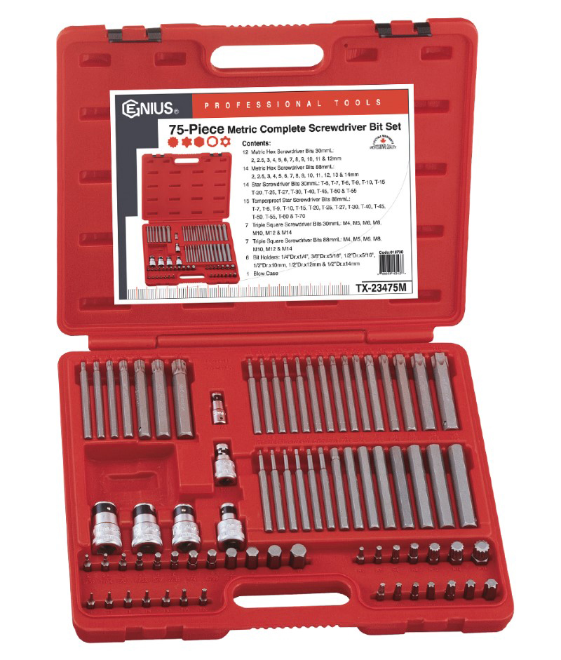 Bit set in a plastic case (75 pcs) (TX-23475M, GENIUS)