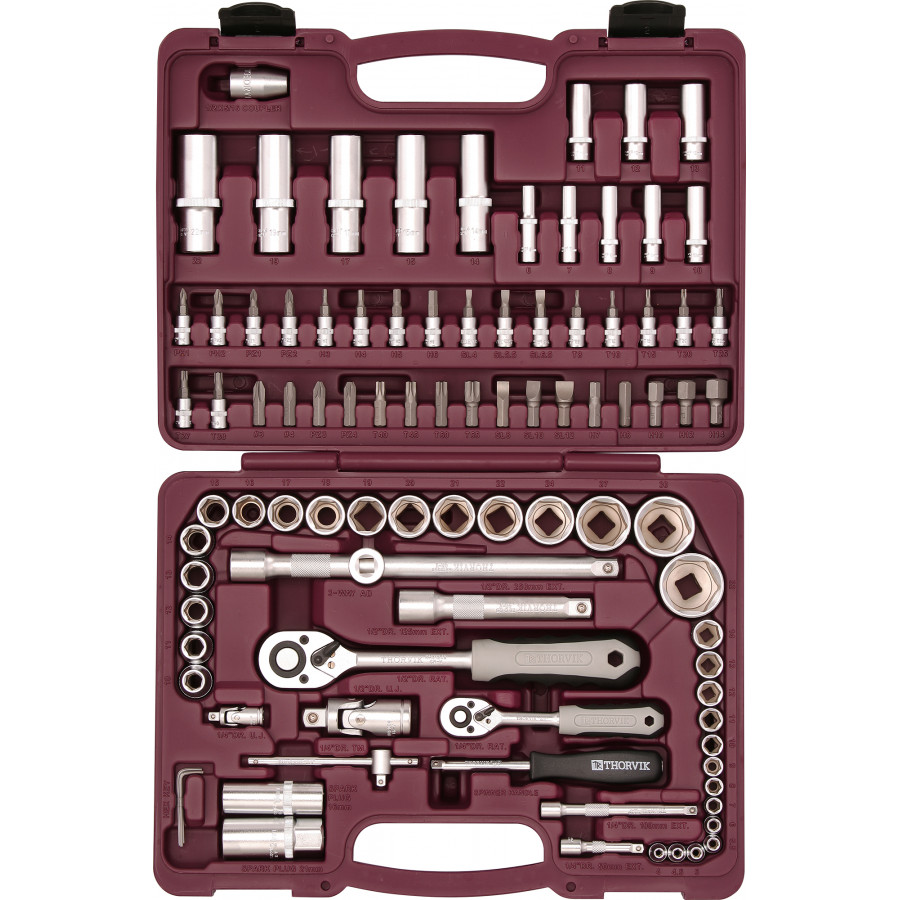 Įrankių komplektas 1/4" 1/2" DR, 94 vnt., UTS0094, THORVIK