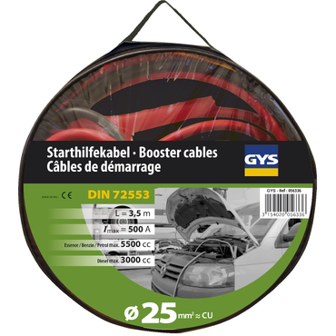 Užvedimo laidai, Ø25 mm2 - 2 x 3,5 m JUMP LEADS PRO 500A (056336, GYS)