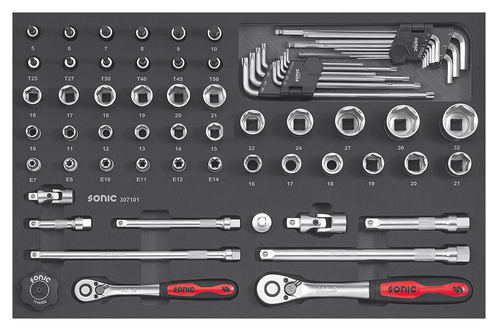 Combination socket set 3/8" and 1/2" SFS-M, 71 pcs (307101, SONIC)