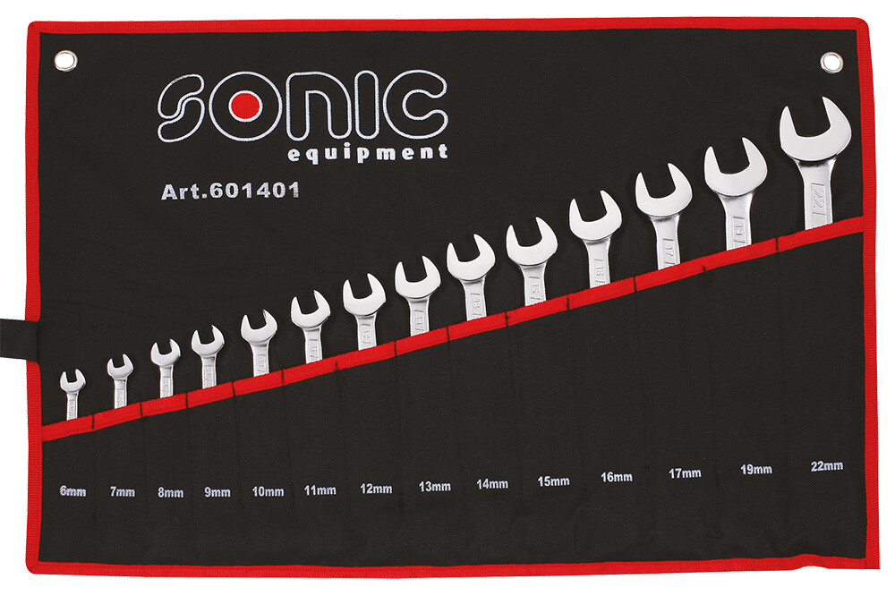 Combination wrench set in pouch, 14 pcs (601409, SONIC)