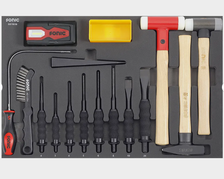 Įrankių rinkinys dėkle 16 vnt., Plaktukai, kaltai Sonic Equipment BV 601606