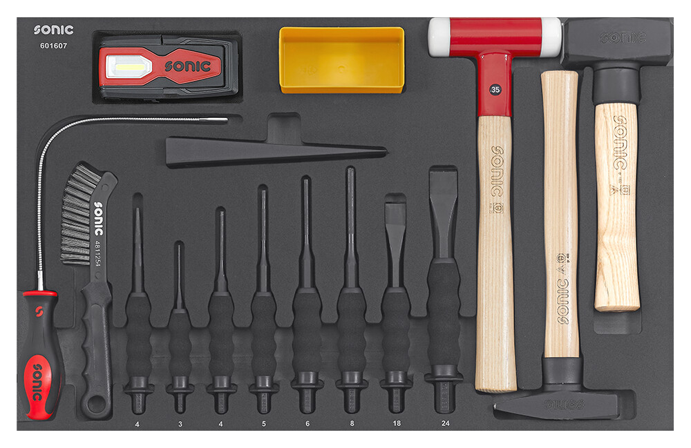 Hammer and chisel set for tool carts, 16 pcs (601607, SONIC)