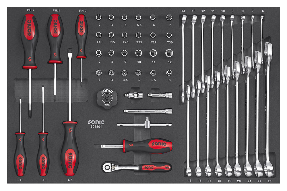 Combination socket and wrench set 1/4" SFS-M, 55 pcs, Sonic Equipment (605501, SONIC)