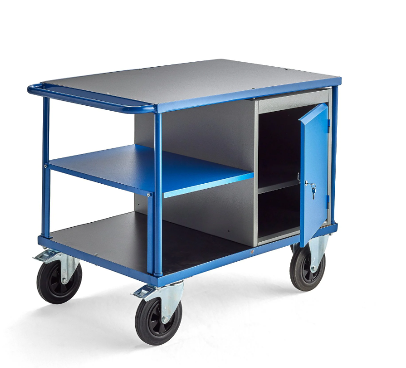 Workshop trolley MOBILE 1 cabinet + 1 shelf, 1000x700 mm