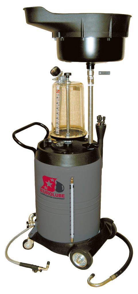 Waste oil collection container with graduated container capacity, suction set discharges via pump Eurolube Equipment (318-82, EUROLUBE EQUIPMENT)