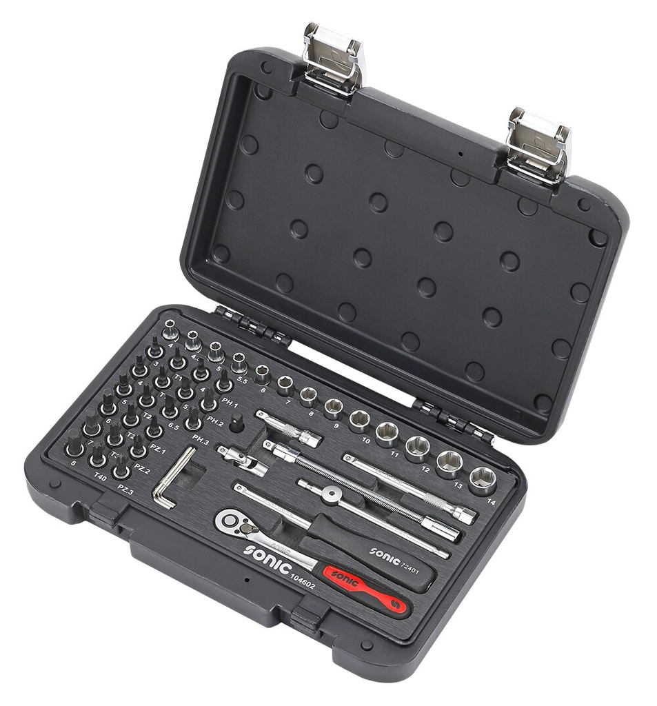 Sonic Socket and Bit Set with Ratchet 1/4" 46-Piece (104602, SONIC)