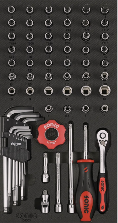 Įrankių komplektas į vežimėlius (61vnt) 106303 Sonic