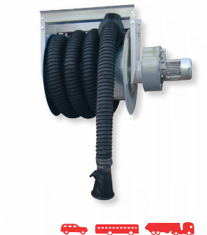 Hose Reel with Mechanical Rewind and Integrated Fan for Exhaust Gas Extraction, Coral AMA-150/10