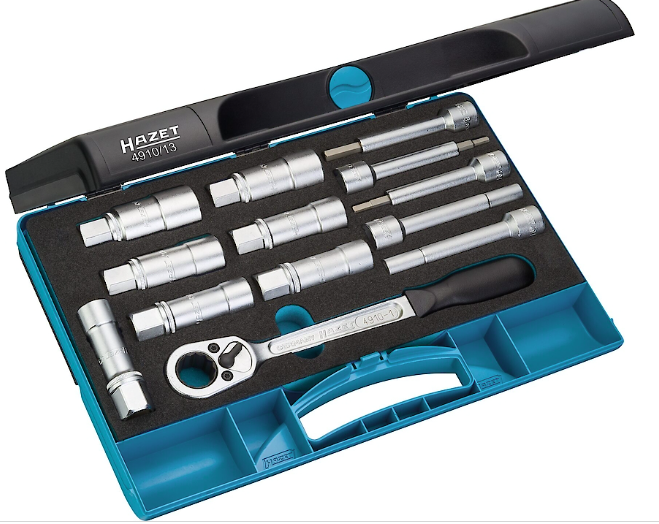 HAZET Shock absorber tool set 4910/13 - 1/2 inch (12.5 mm) square, hollow