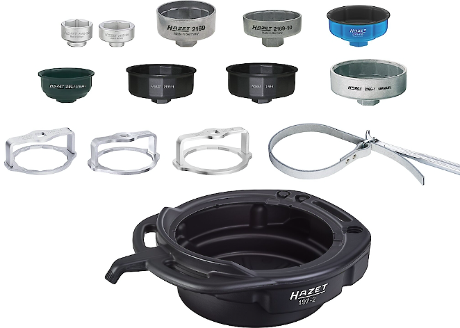 Tepalo surinkimo indas 16L su tepalo filtrų atsukimo antgalių rinkiniu 2169/14 HAZET
